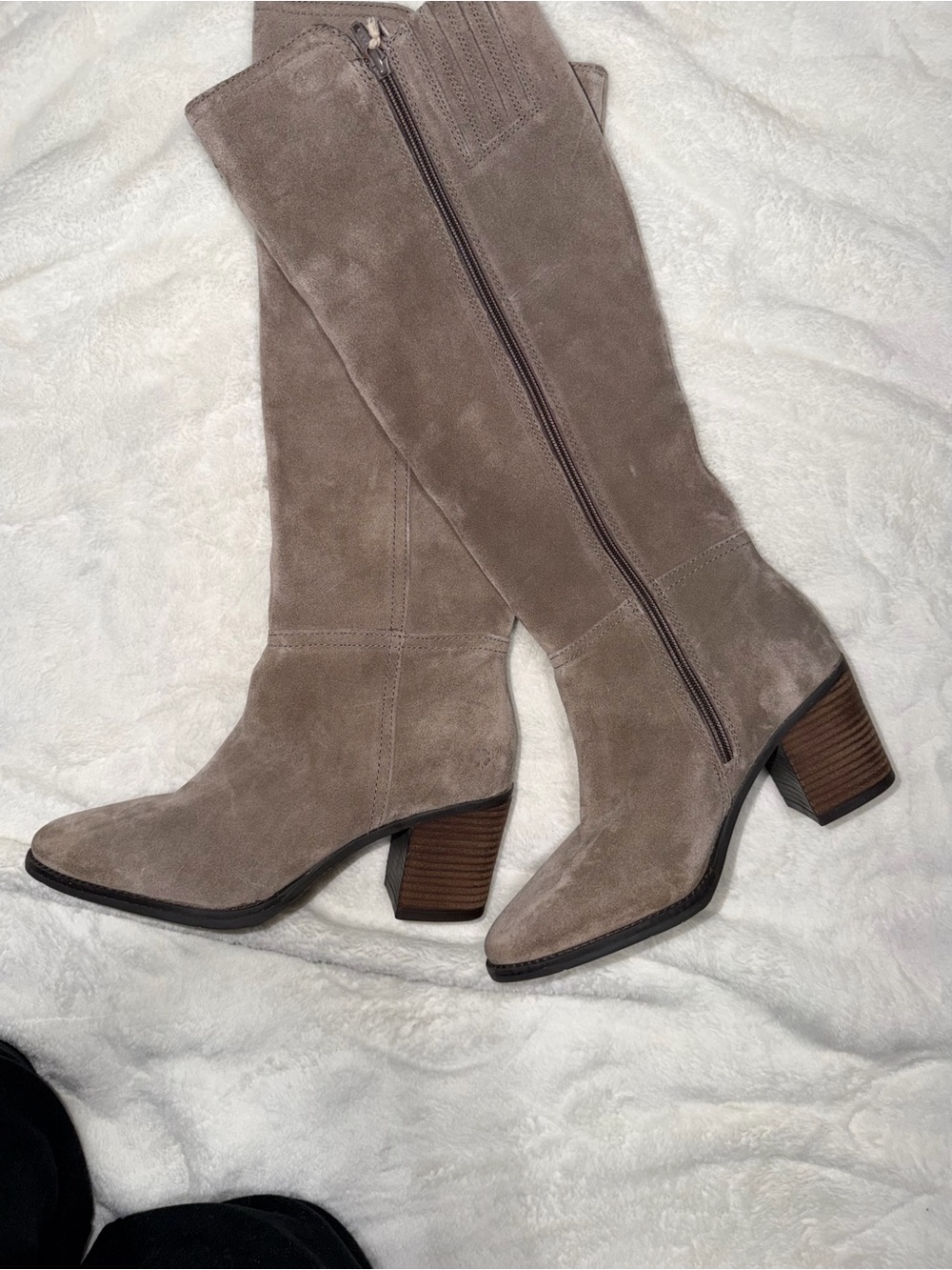 Lucky Brand Bonnay Suede Knee High Block Heel Boots-Taupe-NWT